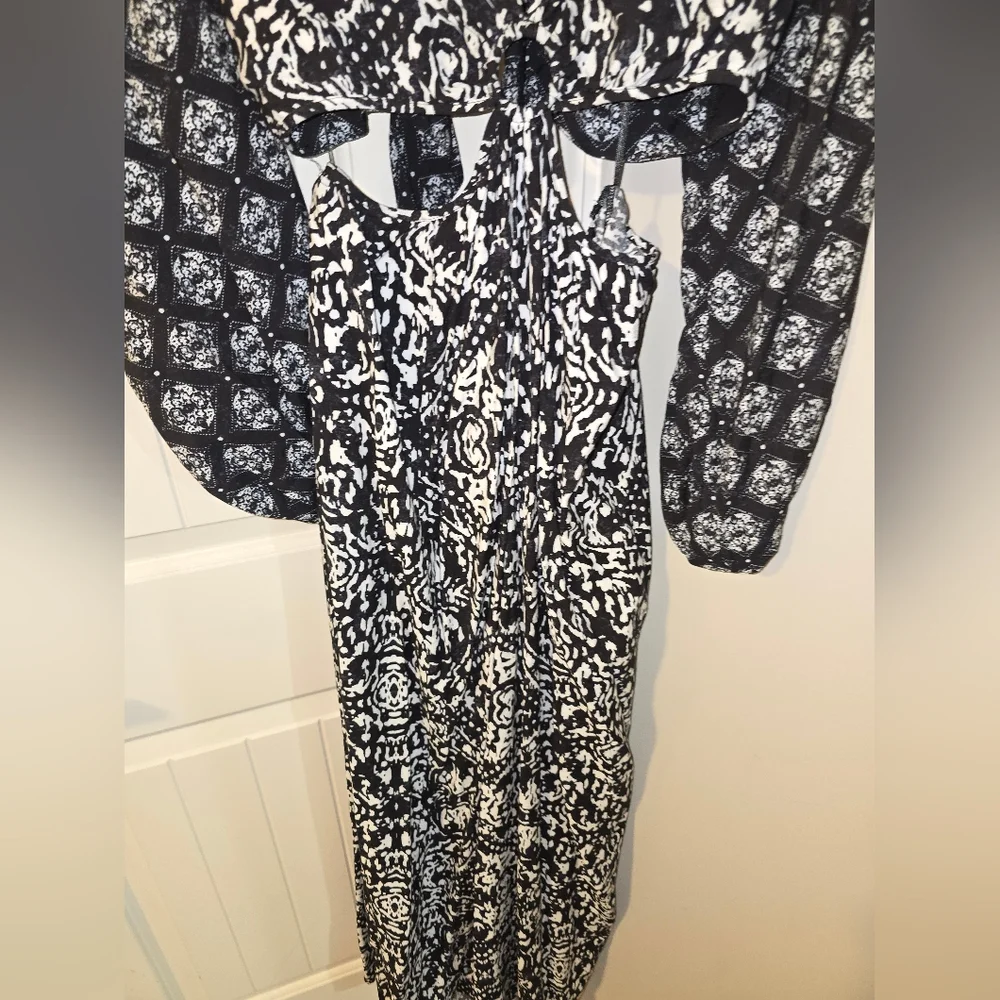 Abercrombie And Fitch Black and White Cutout Tie Back Maxi Medium Dress Long - Picture 9 of 13